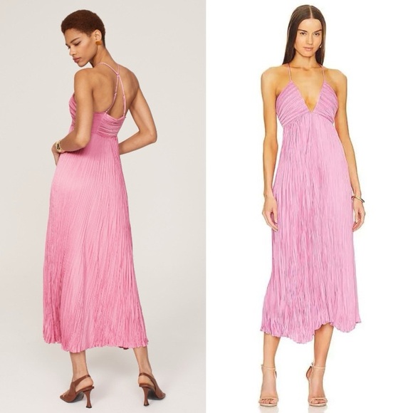 A.L.C. Angelina Chateau Rose Pleated Satin Halter Midi Dress NWT Size 4 - Picture 2 of 16